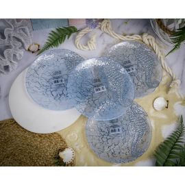 Набор обеденных тарелок 22 см SeaHorse, 4 шт., цвет пастельно-голубой с серебристым декором, Casa di fortuna