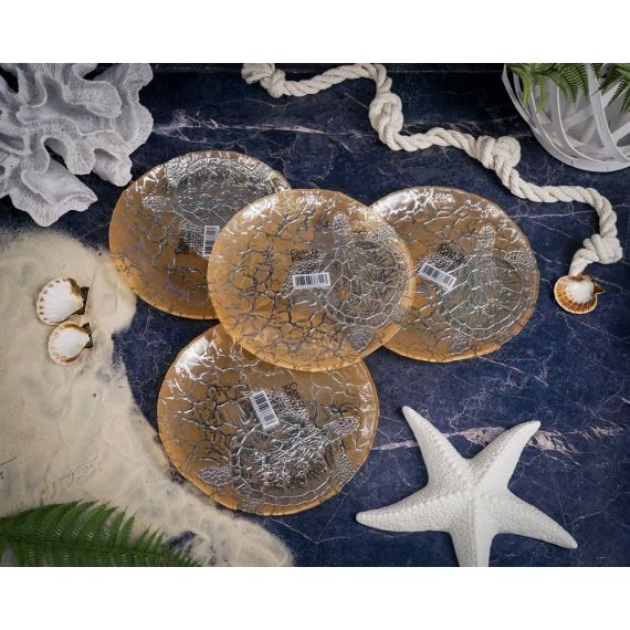 Набор обеденных тарелок 21 см Sea Turtle, 4 шт.,цвет пастельно-лососевый с серебристым декором, Casa di fortuna