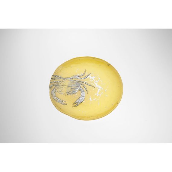 Тарелка 21,5 см, цвет пастельно-желтый с серебристым узором, MonoCrab, Casa di fortuna