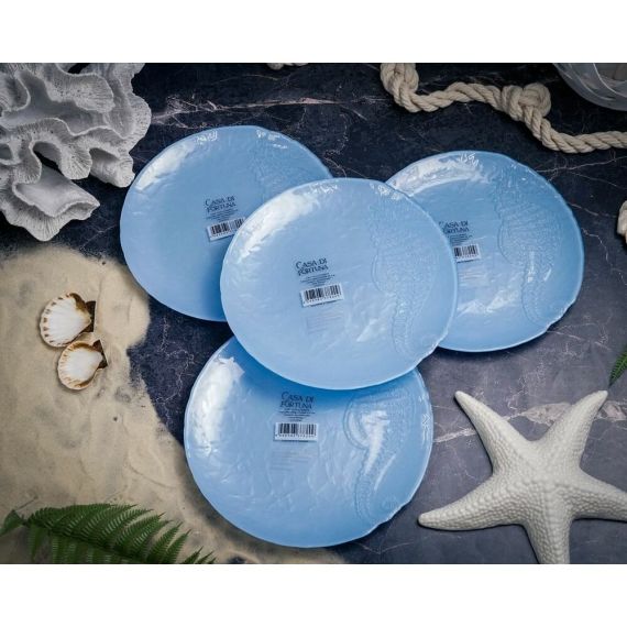 Набор обеденных тарелок 22 см SeaHorse, 4 шт., цвет пастельно-голубой, Casa di fortuna